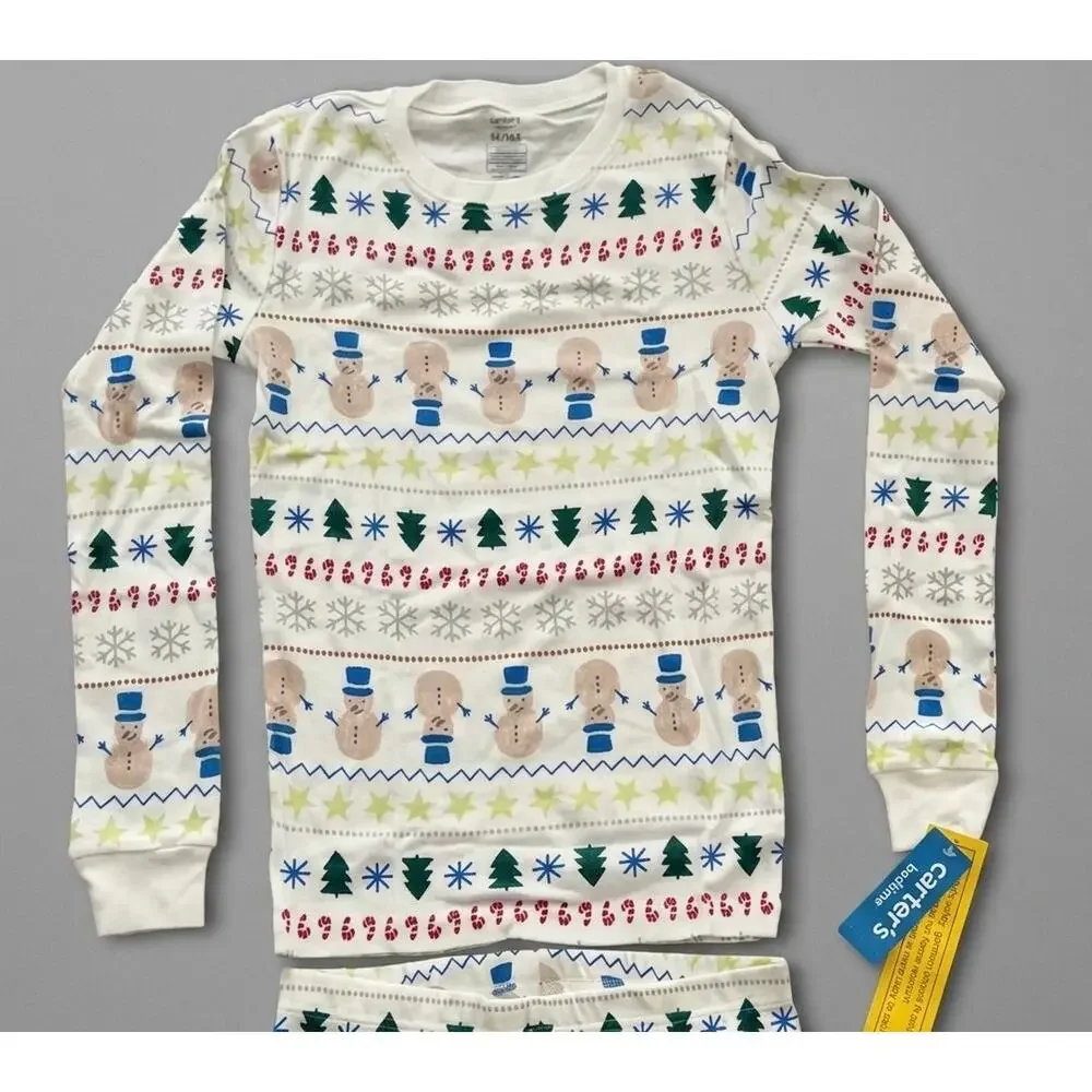 NEW! L Carter's Adult Unisex Christmas Snowman Fair Isle 2PC Pajama Set White